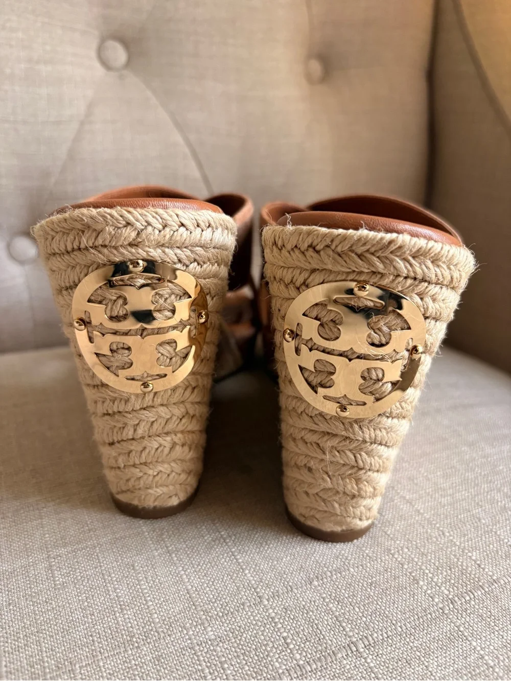 Tory Burch Tan Suede Crisscross Wedge Slides- NEW